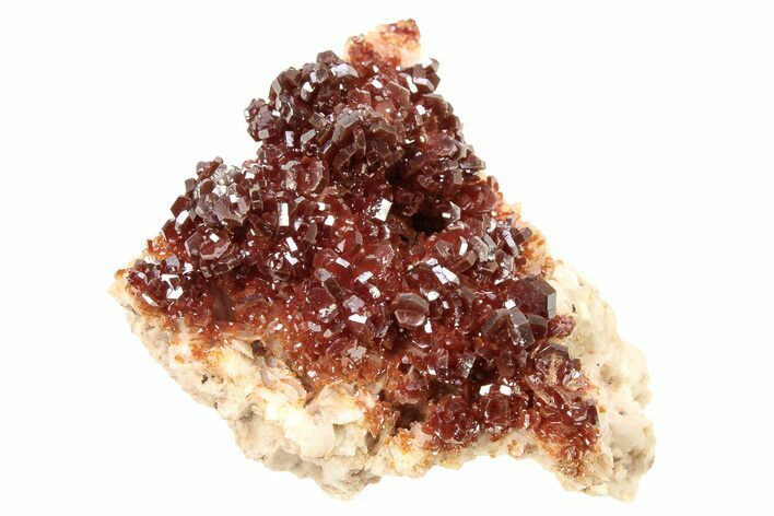 Glittering, Ruby Red Vanadinite Crystals on Barite - Morocco #278244